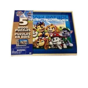 PAW Patrol 5 Wood Jigsaw Puzzles Set w/ Wooden Storage Box & Tray 56pc